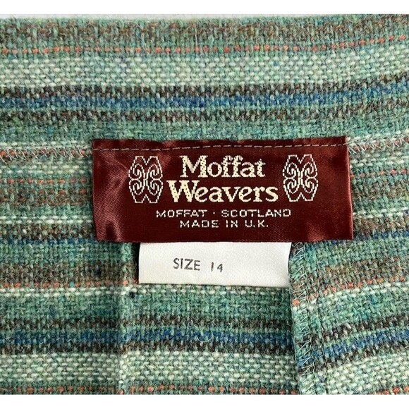 Vintage Moffat Weavers Scotland Wool Long Skirt Green Striped Womens Size 14 - Picture 5 of 8